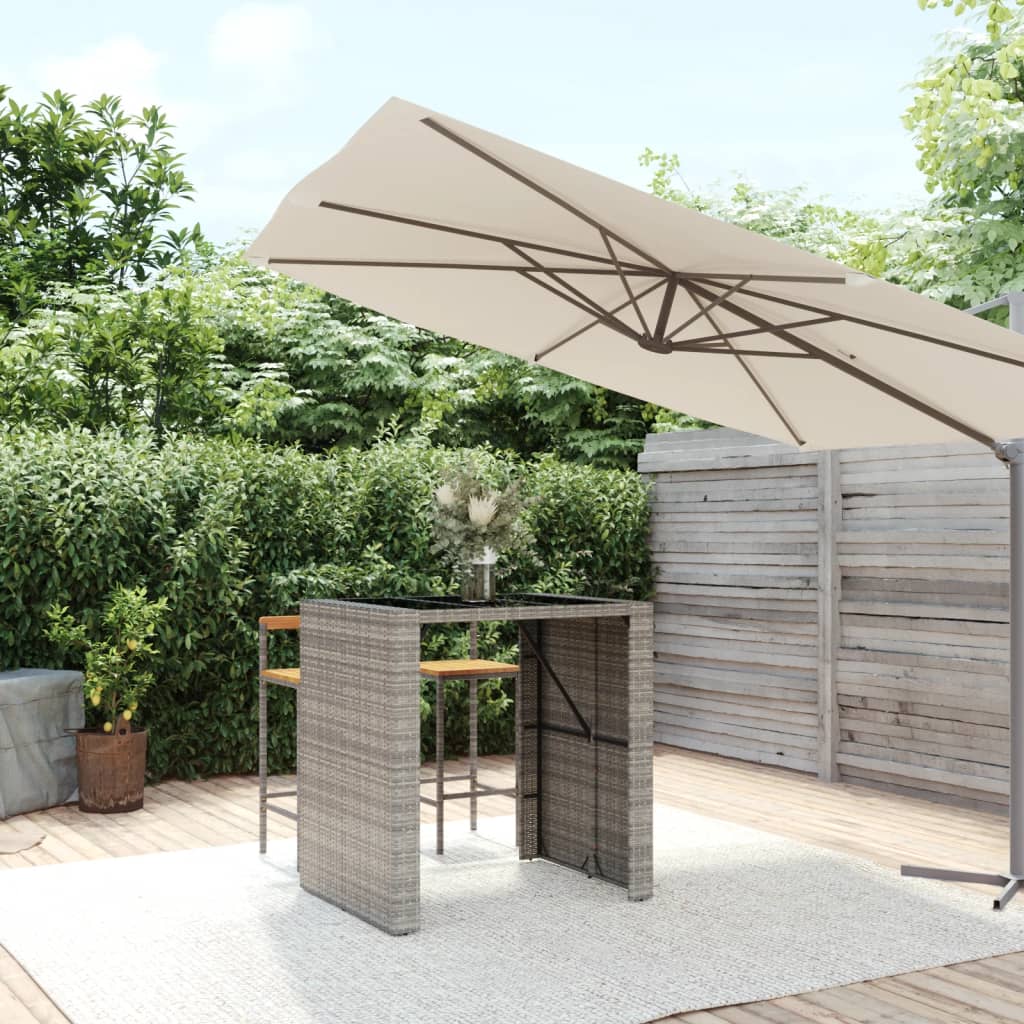 Bar Table with Glass Top Poly Rattan Grey 105 x 80 x 110 cm