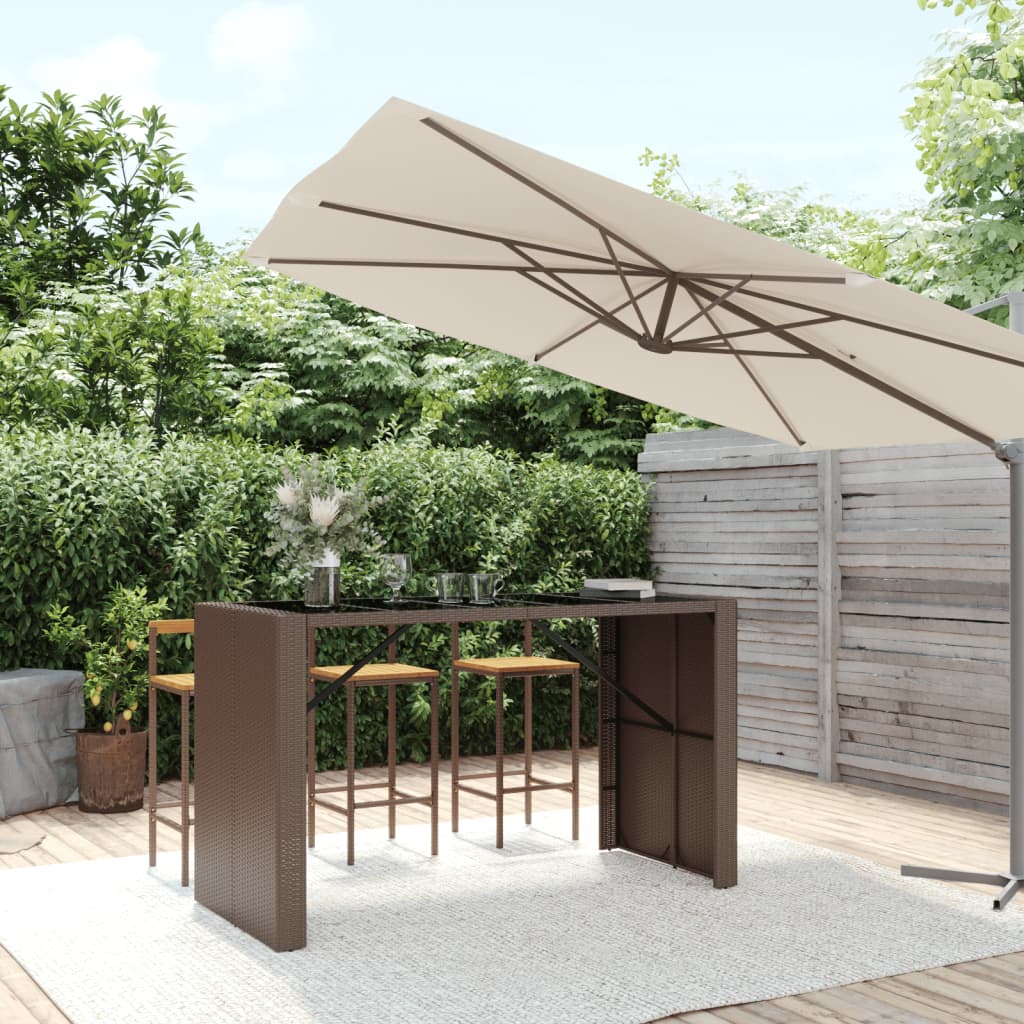 Bar Table with Glass Top Poly Rattan Brown 185 x 80 x 110 cm