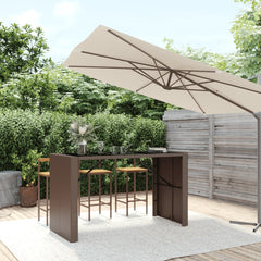 Bar Table with Glass Top Poly Rattan Brown 185 x 80 x 110 cm