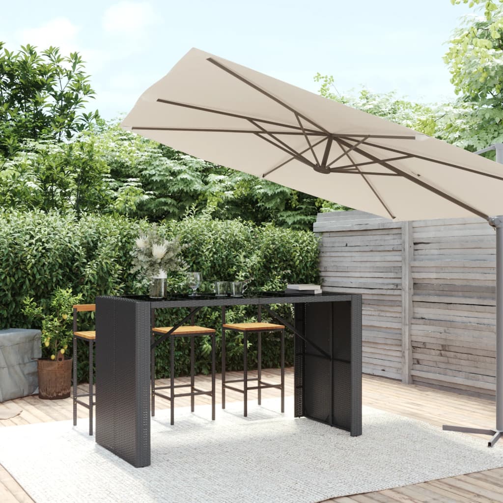 Bar Table with Glass Top Poly Rattan Black 185 x 80 x 110 cm