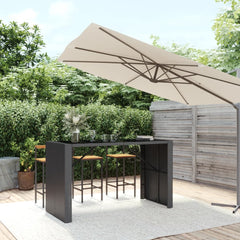 Bar Table with Glass Top Poly Rattan Black 185 x 80 x 110 cm