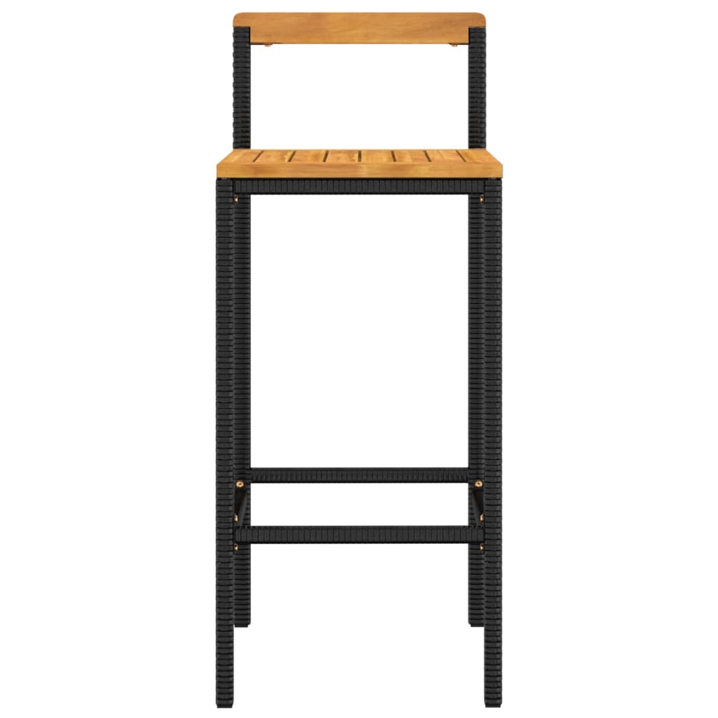 vidaXL Bar Stools 2 pcs Black Poly Rattan and Solid Wood Acacia 4