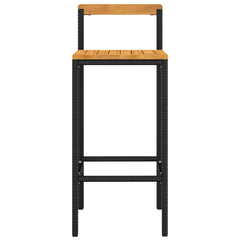 vidaXL Bar Stools 2 pcs Black Poly Rattan and Solid Wood Acacia 4