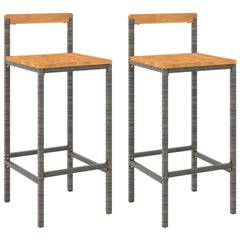 vidaXL Bar Stools 2 pcs Grey Poly Rattan and Solid Wood Acacia 2