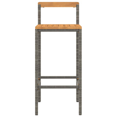 vidaXL Bar Stools 2 pcs Grey Poly Rattan and Solid Wood Acacia 4
