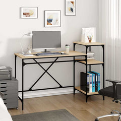vidaXL Desk with Shelves Engineered Wood&Iron
