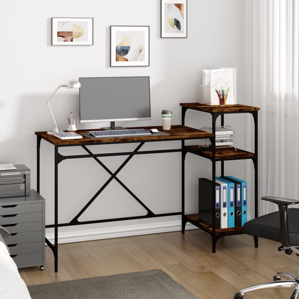 vidaXL Desk with Shelves Engineered Wood&Iron