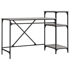 vidaXL Desk with Shelves Grey Sonoma 135x50x90 cm Engineered Wood&Iron 2