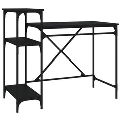 vidaXL Desk with Shelves Black 105x50x90 cm Engineered Wood&Iron 2