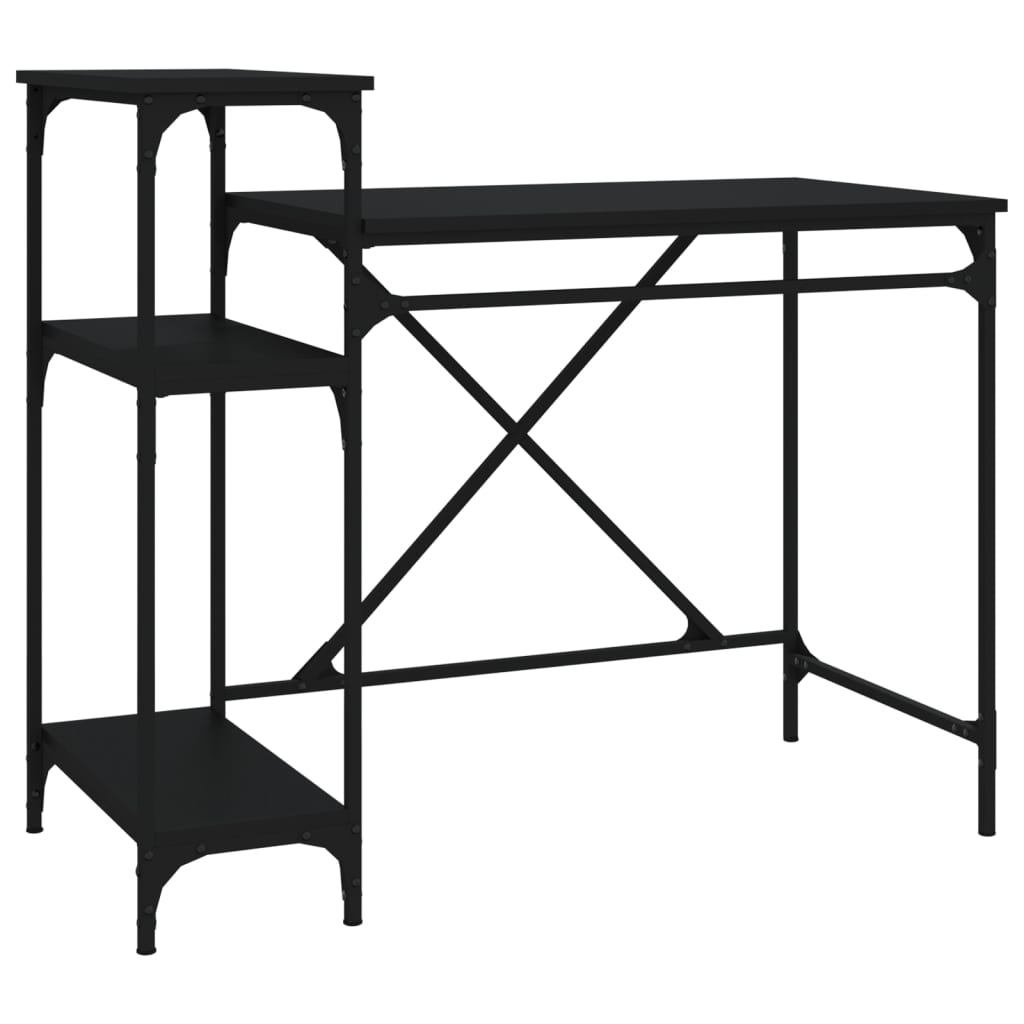 Desk with Shelves Engineered Wood&Iron Black 105 x 50 x 90 cm