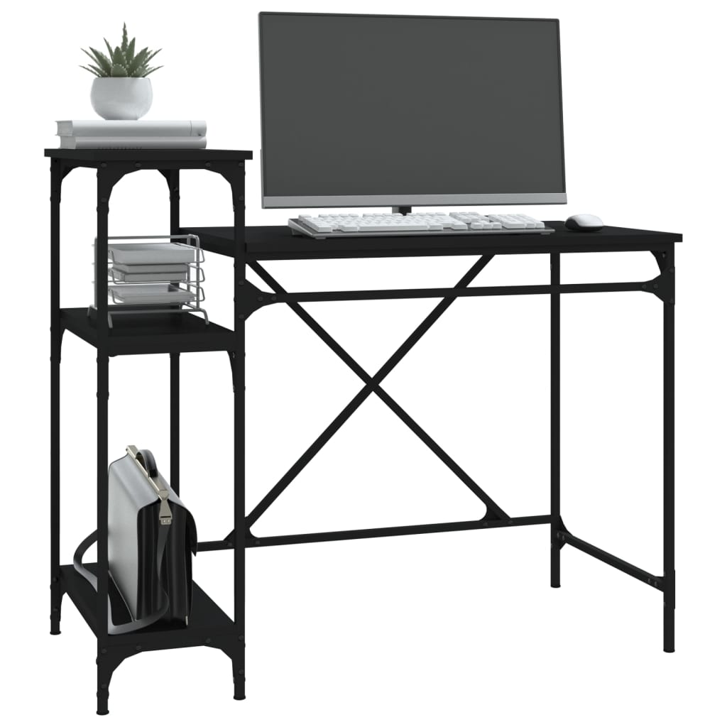 vidaXL Desk with Shelves Black 105x50x90 cm Engineered Wood&Iron 4