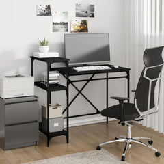 vidaXL Desk with Shelves Black 105x50x90 cm Engineered Wood&Iron 1