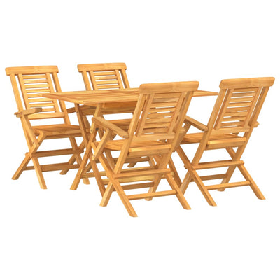 5 Piece Garden Dining Set Solid Wood Teak