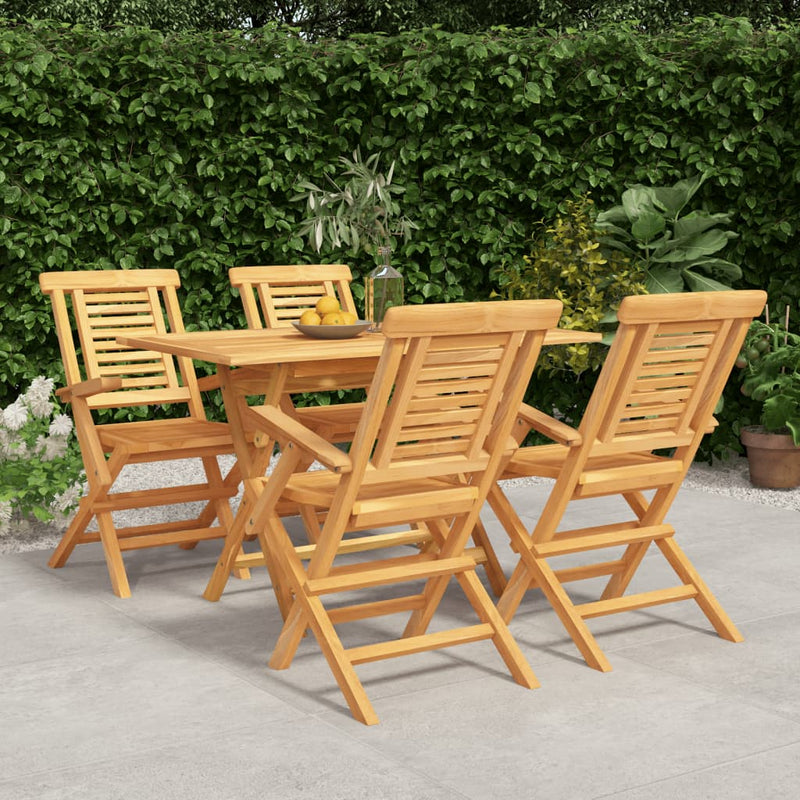 5 Piece Garden Dining Set Solid Wood Teak