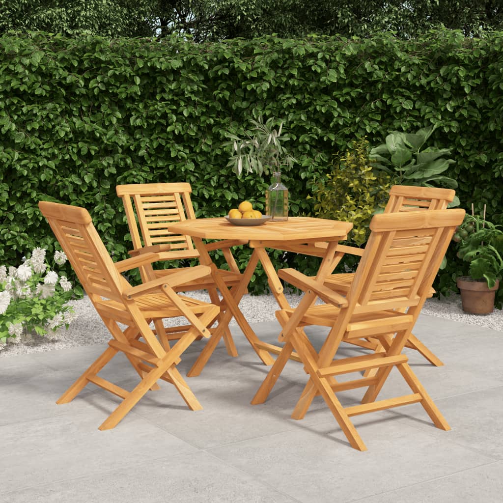 5 Piece Garden Dining Set Solid Wood Teak With armrest