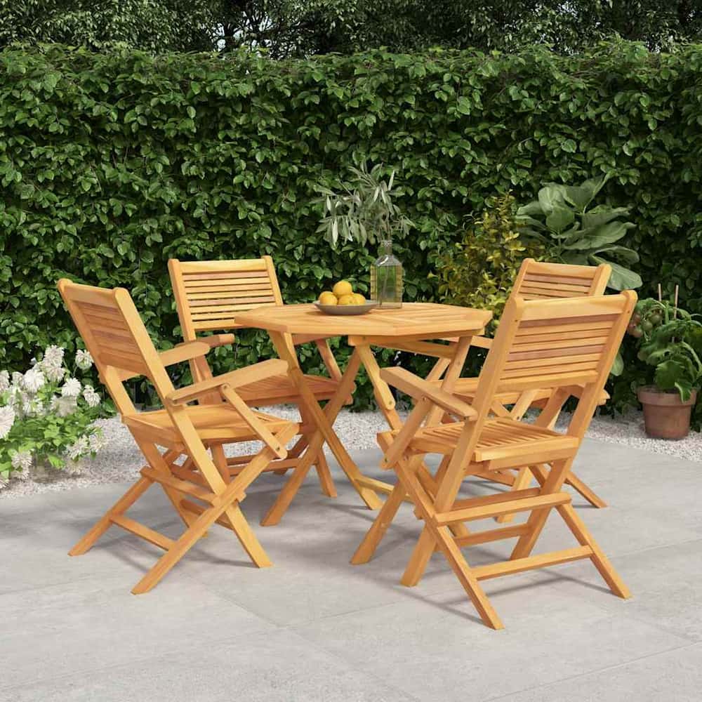 5 Piece Garden Dining Set Solid Wood Teak With armrest