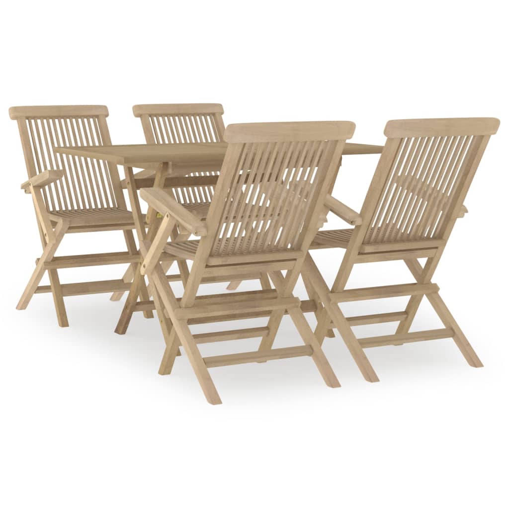 5 Piece Garden Dining Set Grey Solid Wood Teak 4