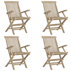 5 Piece Garden Dining Set Grey Solid Wood Teak 4