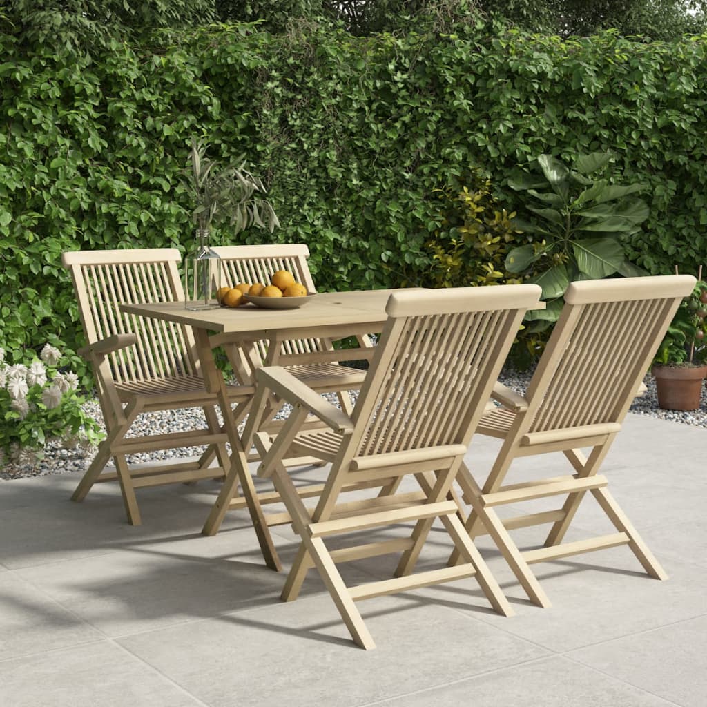 5 Piece Garden Dining Set Grey Solid Wood Teak 4