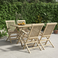 5 Piece Garden Dining Set Grey Solid Wood Teak 4