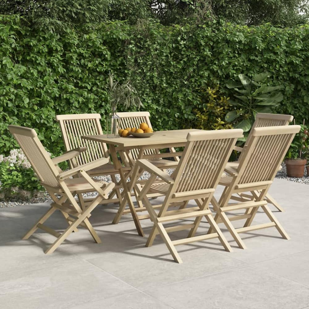 5 Piece Garden Dining Set Grey Solid Wood Teak 6