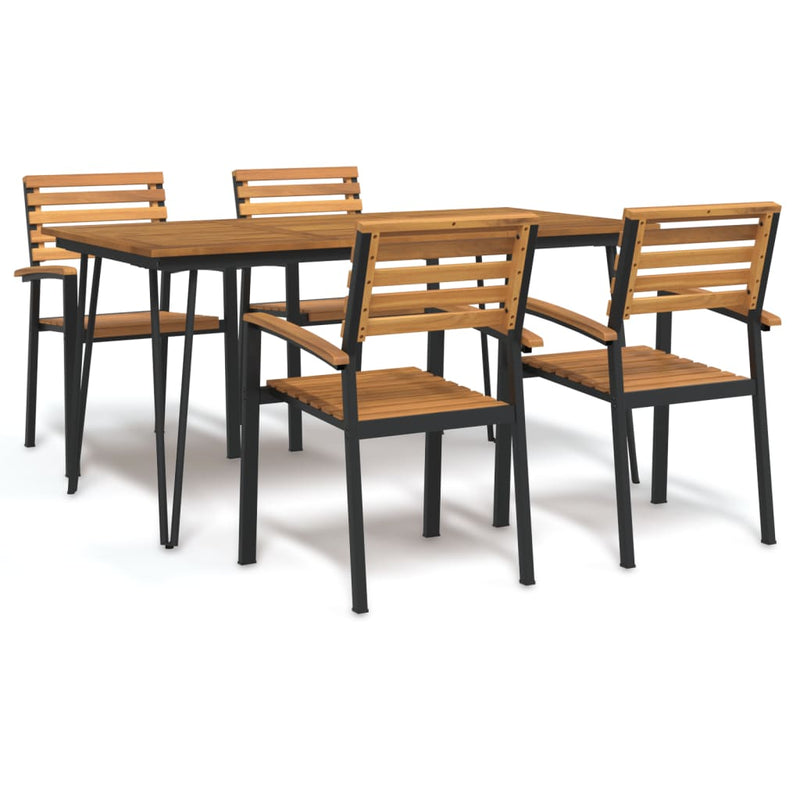 5 Piece Garden Dining Set Solid Wood Acacia and Metal