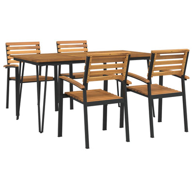 5 Piece Garden Dining Set Solid Wood Acacia and Metal