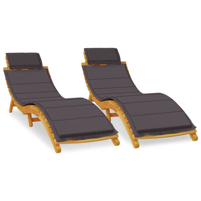 Sun Loungers 2 pcs with Dark Grey Cushions Solid Wood Acacia