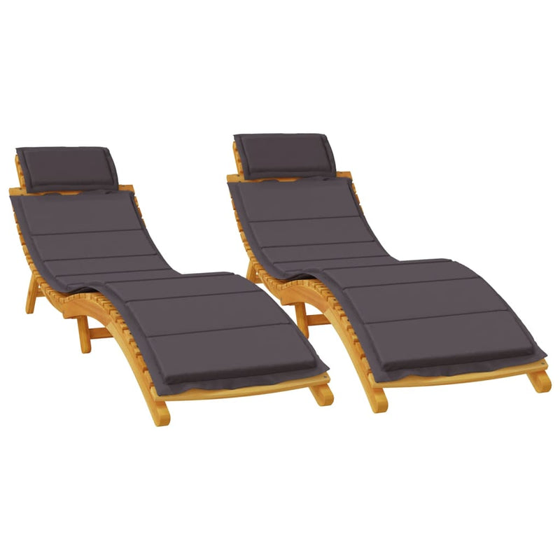 Sun Loungers 2 pcs with Dark Grey Cushions Solid Wood Acacia