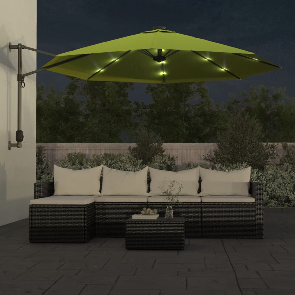 vidaXL Wall-mounted Parasol with LEDs Apple Green 290cm 3