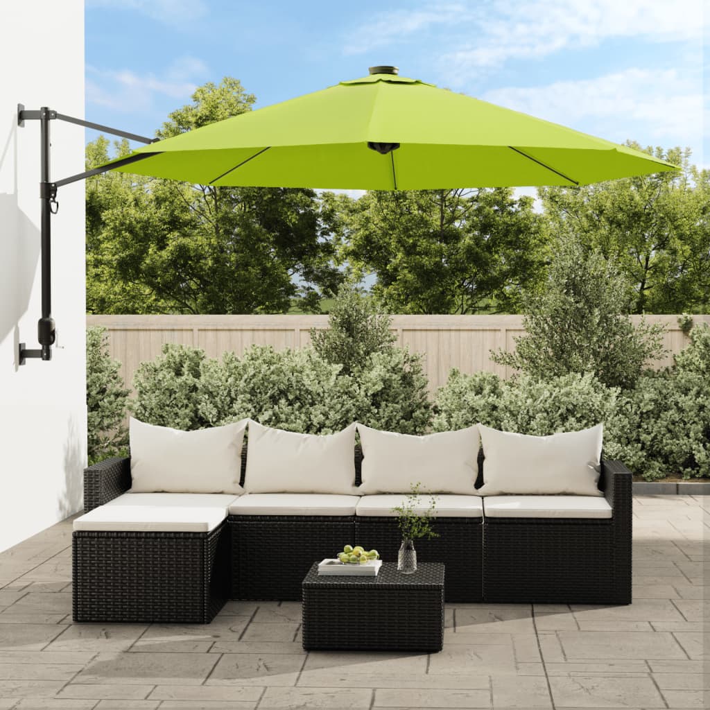 vidaXL Wall-mounted Parasol with LEDs Apple Green 290cm 1