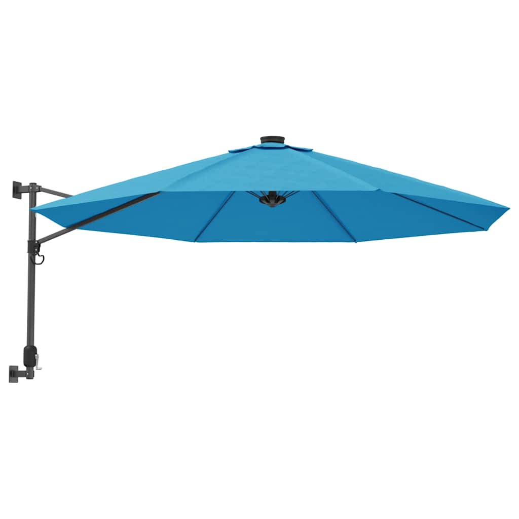 vidaXL Wall-mounted Parasol with LEDs Sea Blue 290cm 2