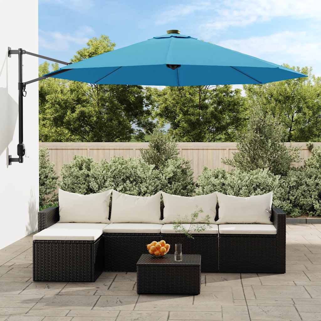 vidaXL Wall-mounted Parasol with LEDs Sea Blue 290cm 1