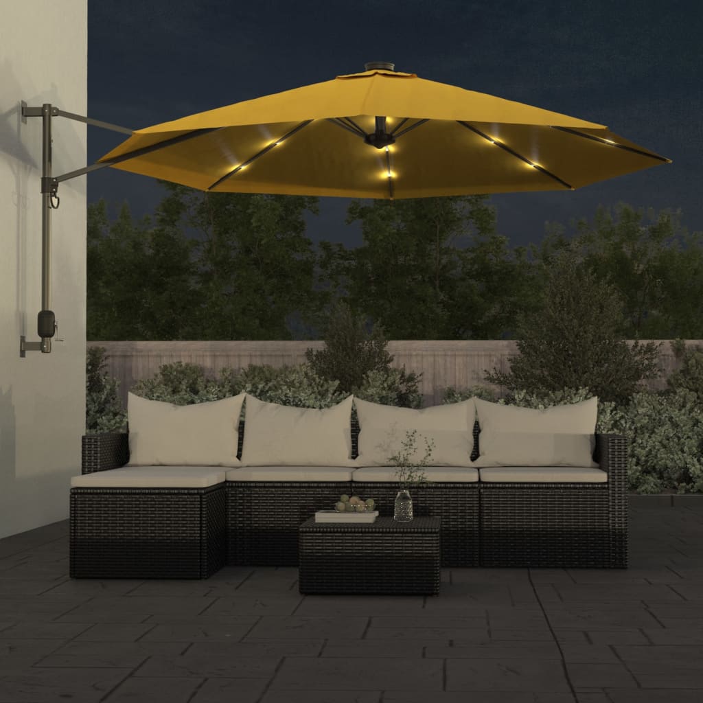 vidaXL Wall-mounted Parasol with LEDs Yellow 290cm 3