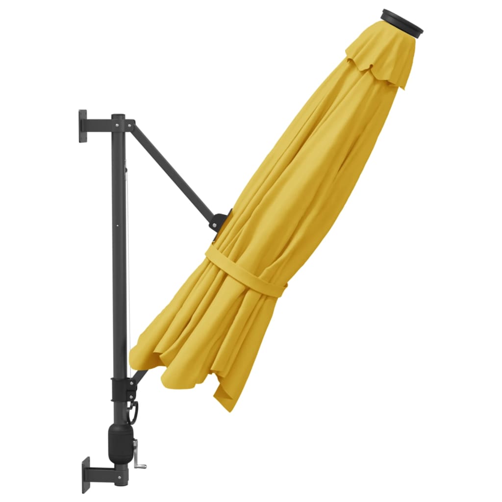 vidaXL Wall-mounted Parasol with LEDs Yellow 290cm 5