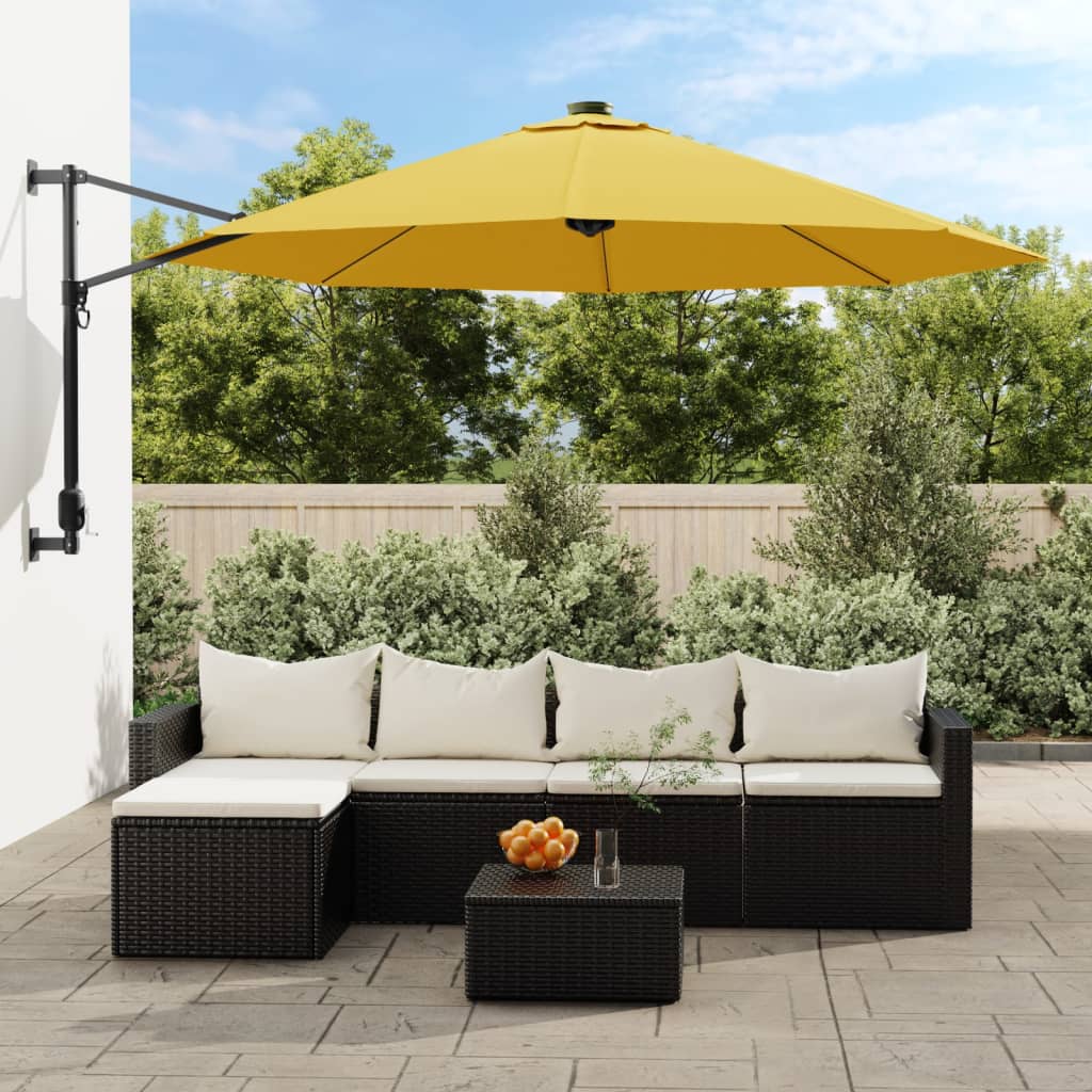vidaXL Wall-mounted Parasol with LEDs Yellow 290cm 1