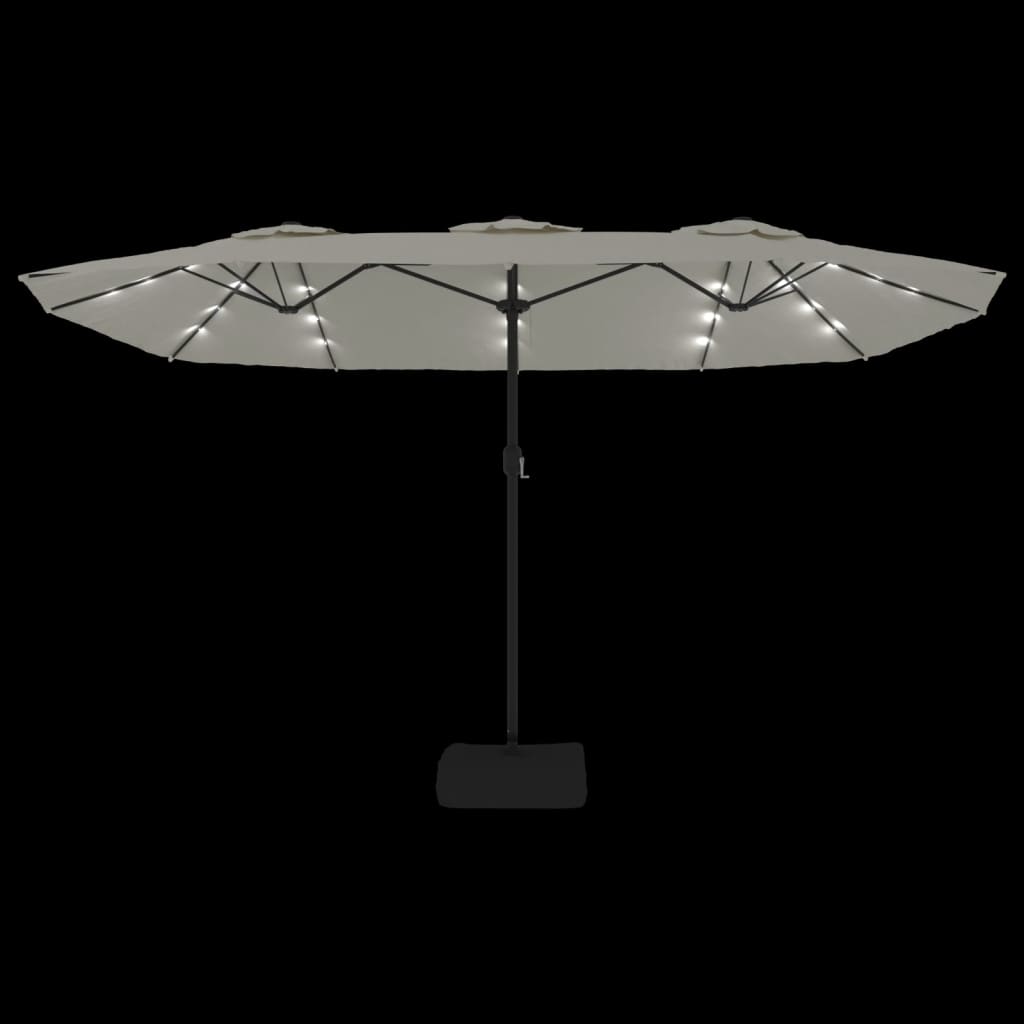 vidaXL Double-Head Garden Parasol with LEDs Sand White 449x265 cm 6