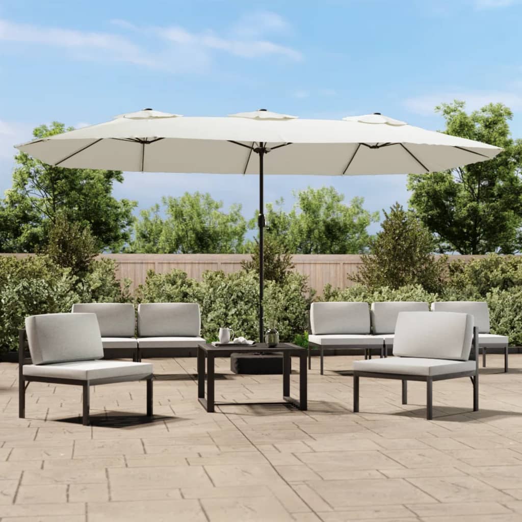 vidaXL Double-Head Garden Parasol with LEDs Sand White 449x265 cm 1