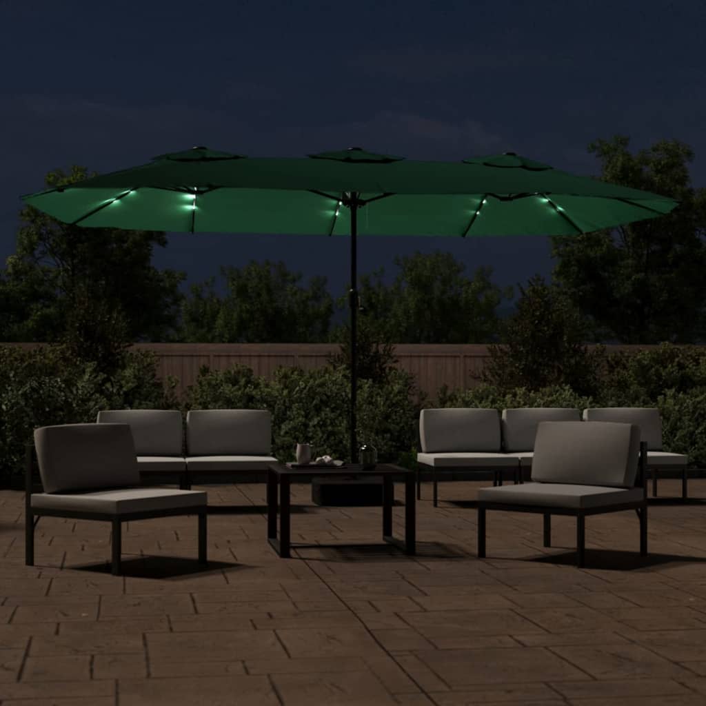 vidaXL Double-Head Garden Parasol with LEDs Green 449x265 cm 3