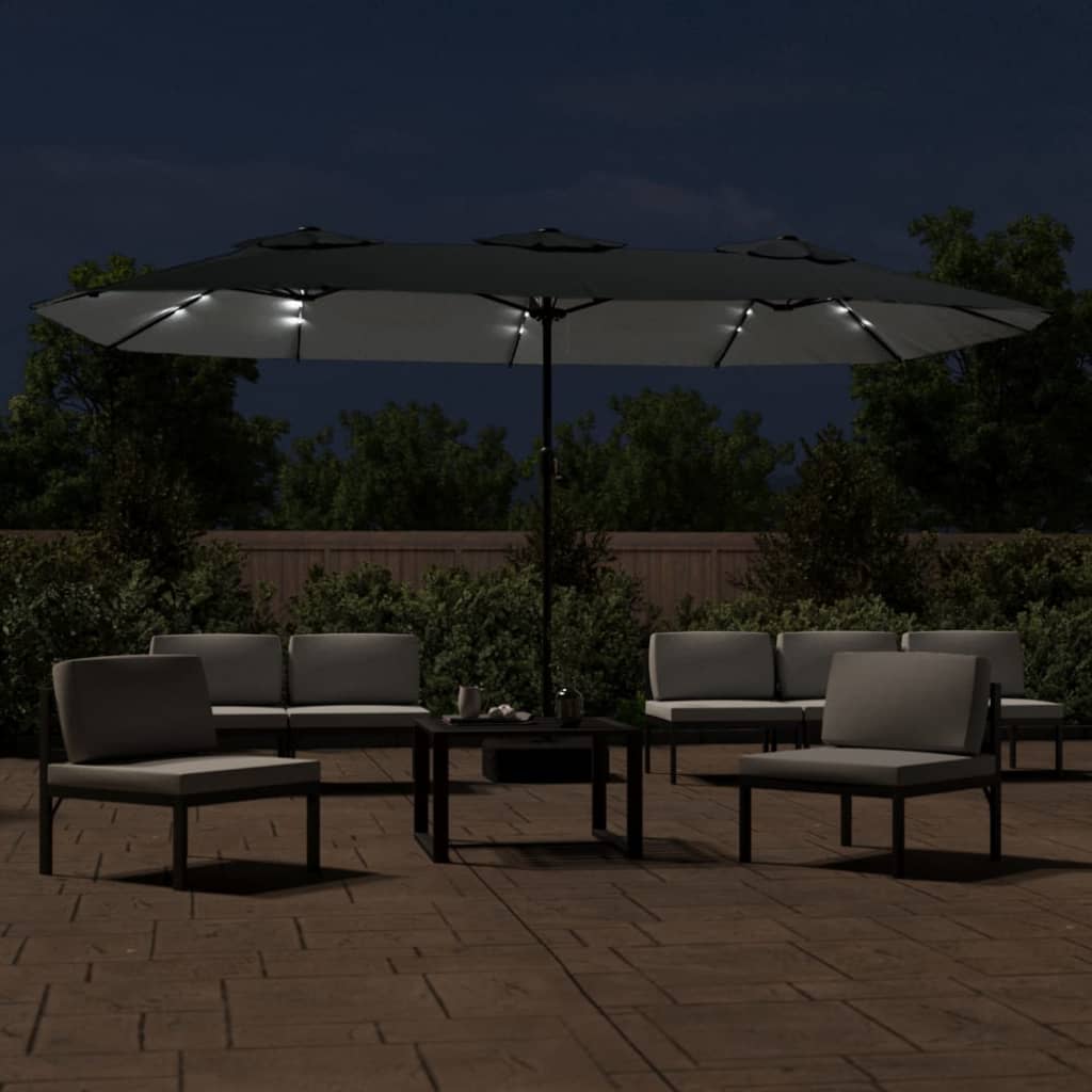 vidaXL Double-Head Garden Parasol with LEDs Anthracite 449x265 cm 3
