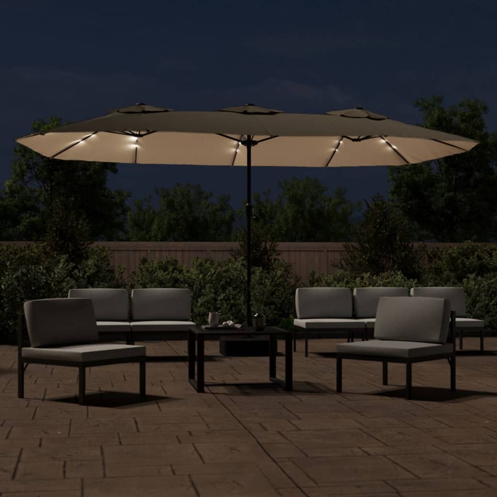 vidaXL Double-Head Garden Parasol with LEDs Taupe 449x265 cm 3