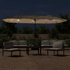 vidaXL Double-Head Garden Parasol with LEDs Taupe 449x265 cm 3