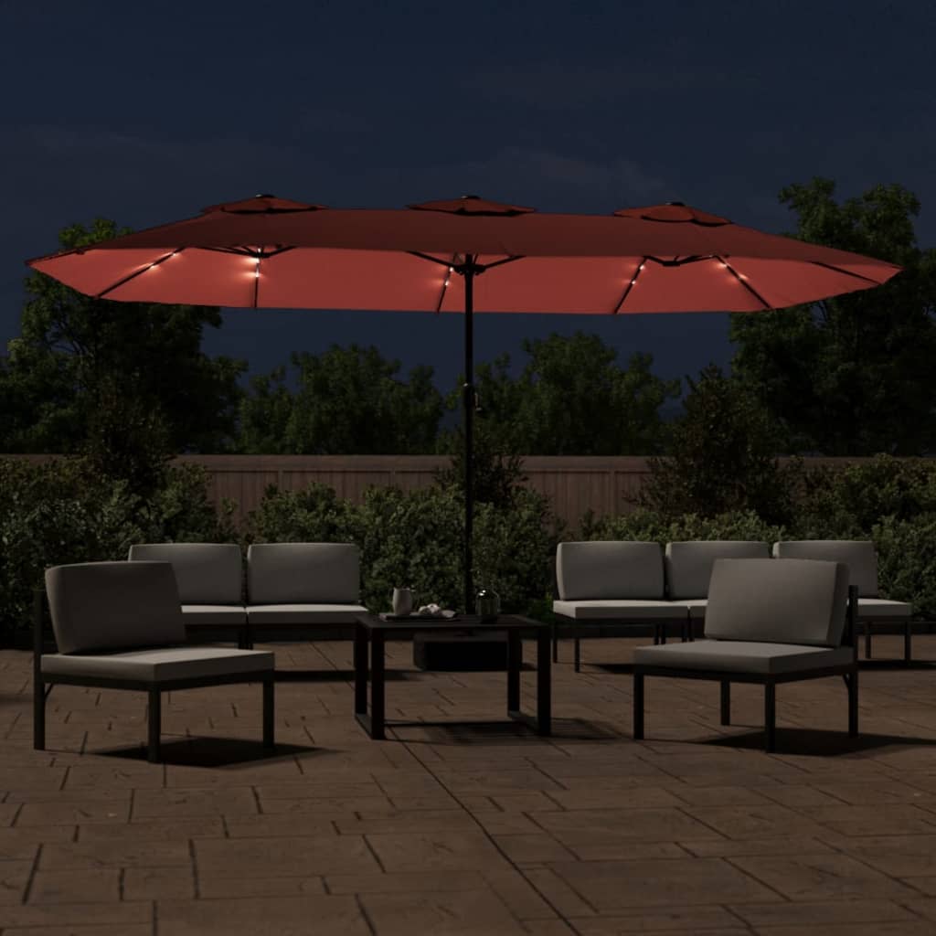 vidaXL Double-Head Garden Parasol with LEDs Terracotta 449x265 cm 3