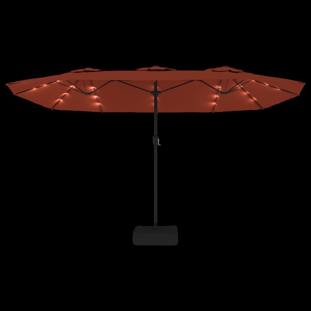 vidaXL Double-Head Garden Parasol with LEDs Terracotta 449x265 cm 6