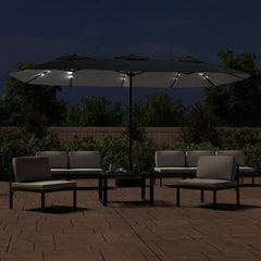 vidaXL Double-Head Garden Parasol with LEDs Black 449x265 cm 3