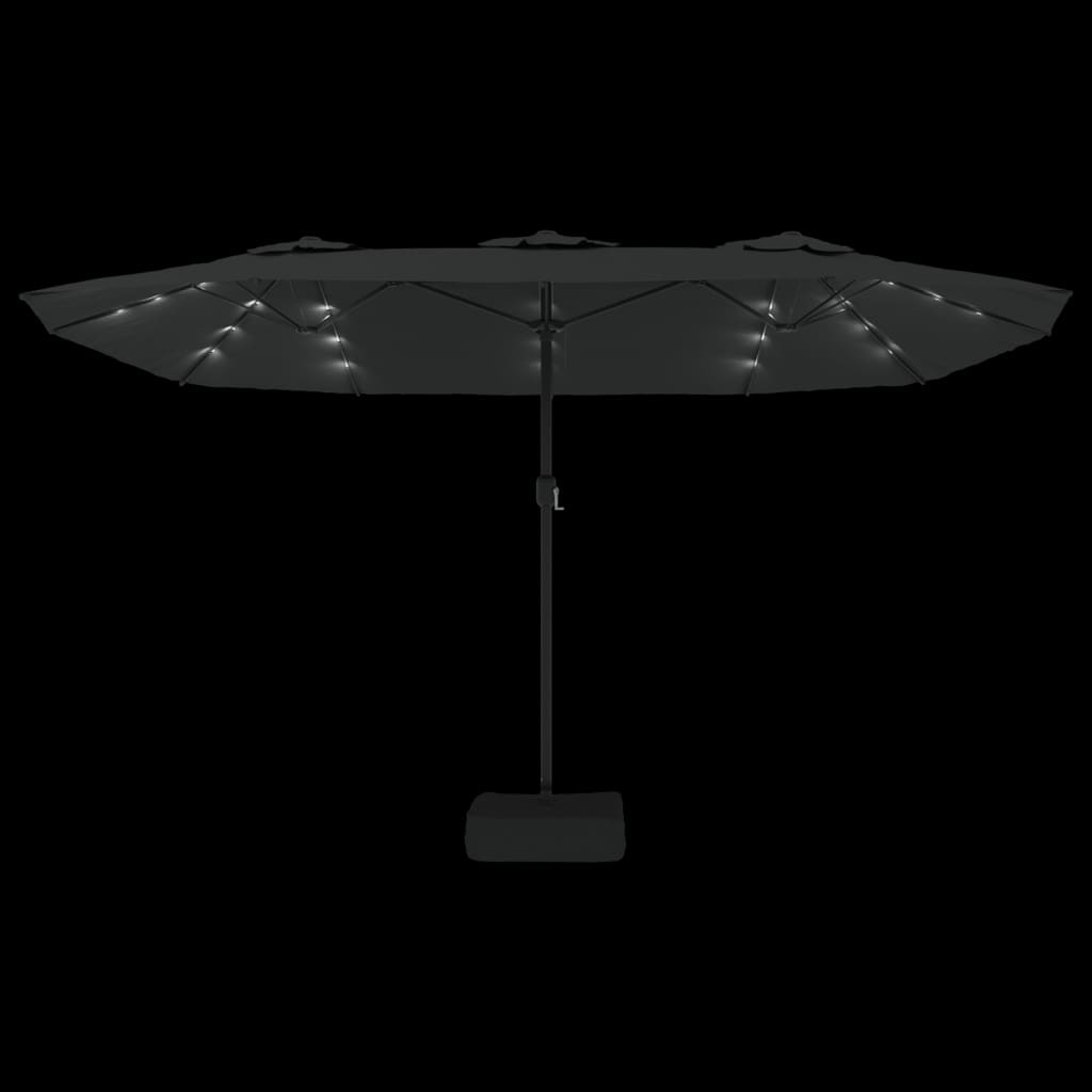 vidaXL Double-Head Garden Parasol with LEDs Black 449x265 cm 6