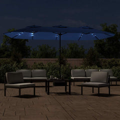 vidaXL Double-Head Garden Parasol with LEDs Azure Blue 449x265 cm 3