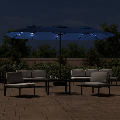 Double-Head Parasol with LEDs Azure Blue 449x245 cm