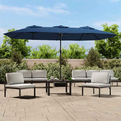 vidaXL Double-Head Garden Parasol with LEDs Azure Blue 449x265 cm 1