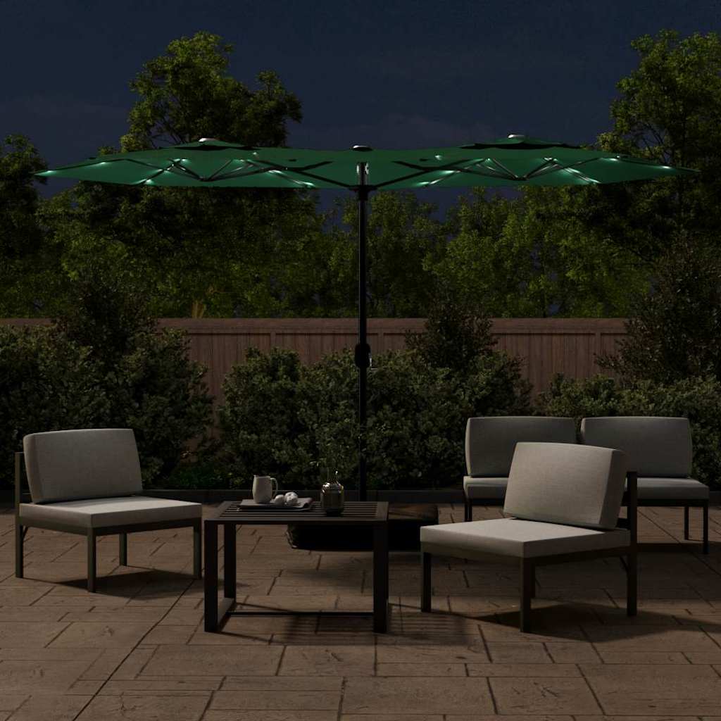 vidaXL Double-Head Garden Parasol with LEDs Green 316x145 cm 3